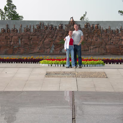 Zhu_Ran-002 In front of the relief showing Zhu Ran's victories.