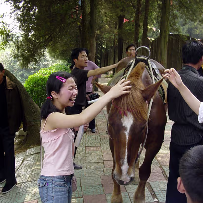 Zoo-002 Hanhan and her new friend. She had never petted a horse before.