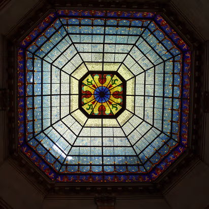 Downtown_Indy_June_2009-028 Stained glass under the dome.