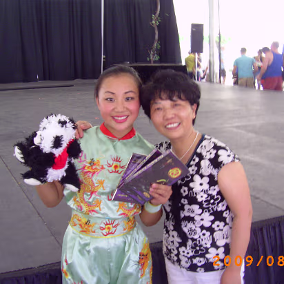 Indiana_State_Fair-016 Mom with an acrobat from the Peking Acrobats.