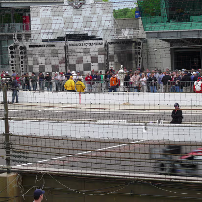 Indy_Pole_Day_2009-012 The car is travelling across the remaining bricks from the Brickyard.