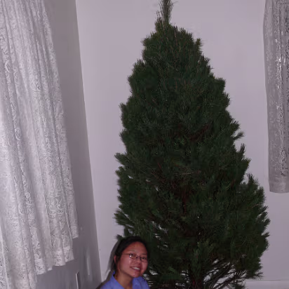 Christmas_2007-005 Hanhan and our tree ready to decorate.