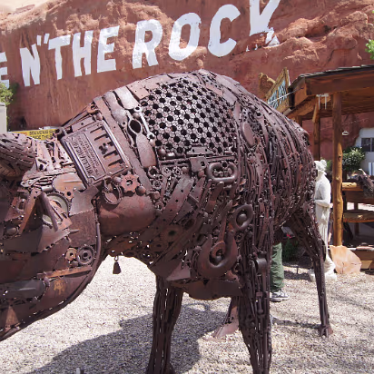 Four_Corners-010 This is an old road side place and has all sorts of cool stuff. Like this bull made from scrap that they found around the old mining towns.
