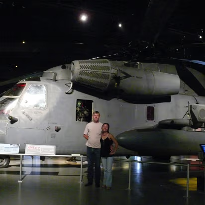 Air_Force_Museum-022 Gary & Hanhan with a rescue helicopter.