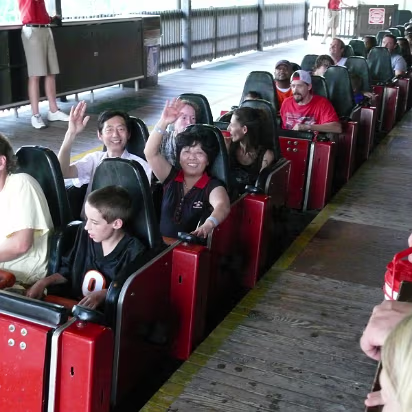 King's_Island-003 Parents on the Racer, a side-by-side roller coaster. First ride ever