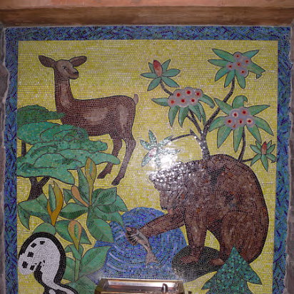 Mountain-023 A mosaic showing the wildlife here. Water fountain too.