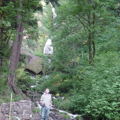 Oregon-023 Just down the road, standing on a bridge near another waterfall.