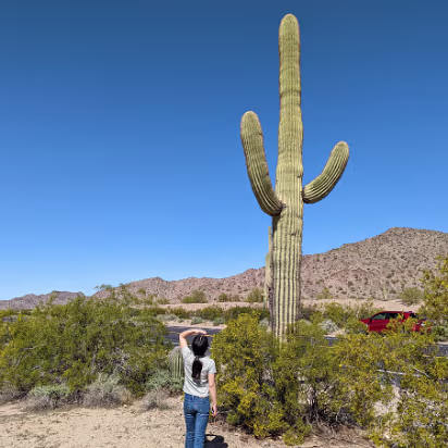 Southwest_2022-001 Hanhan and her first saguaro cactus.